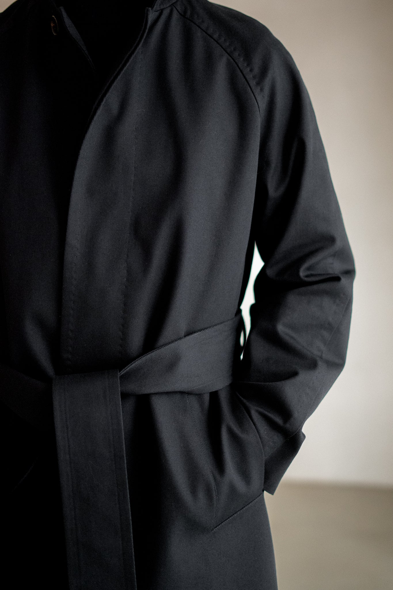 Split Raglan Black UK Cotton Overcoat
